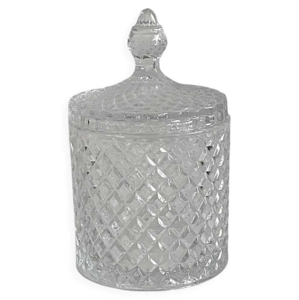 Bonbonnière / pot à coton en verre moulé effet cristal