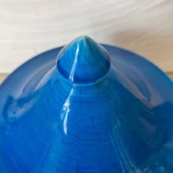 Bonbonnière , soupière en faïence de Malicorne, céramique bleue craquelé
