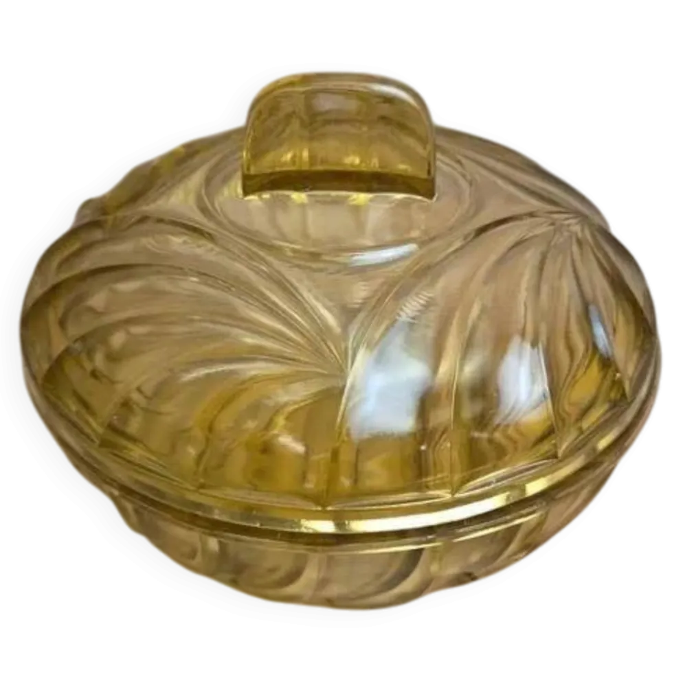Bonbonnière vintage en verre ambré Made in France
