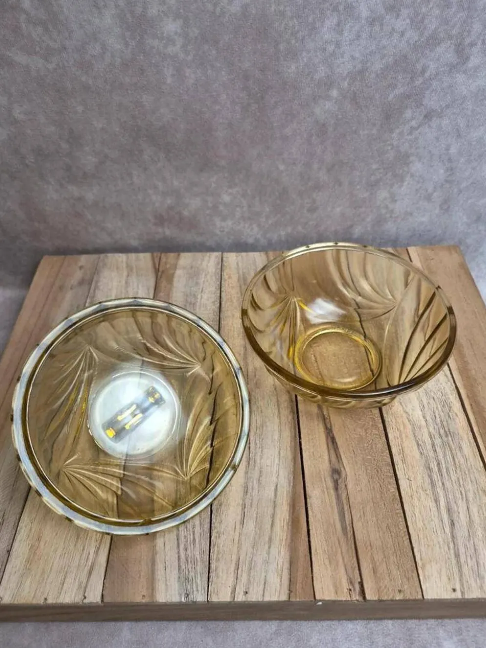 Bonbonnière vintage en verre ambré Made in France