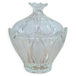 Bonbonnière vintage en verre moulé givré – décor floral