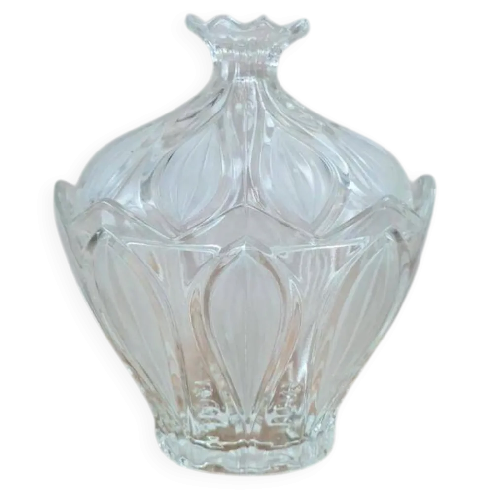 Bonbonnière vintage en verre moulé givré – décor floral