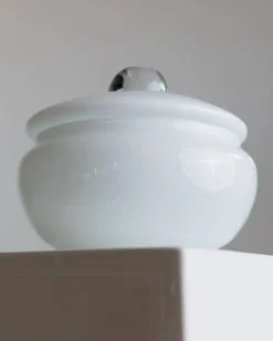 Bonbonnière vintage Murano avec couvercle - blanc et transparent, intemporelle - Italie années 1970 - décoration de table, art du verre, idée cadeau rétro