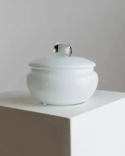 Bonbonnière vintage Murano avec couvercle - blanc et transparent, intemporelle - Italie années 1970 - décoration de table, art du verre, idée cadeau rétro