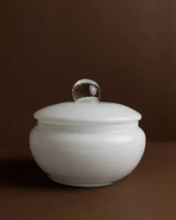 Bonbonnière vintage Murano avec couvercle - blanc et transparent, intemporelle - Italie années 1970 - décoration de table, art du verre, idée cadeau rétro