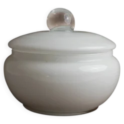 Bonbonnière vintage Murano avec couvercle - blanc et transparent, intemporelle - Italie années 1970 - décoration de table, art du verre, idée cadeau rétro