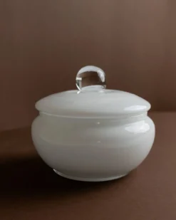 Bonbonnière vintage Murano avec couvercle - blanc et transparent, intemporelle - Italie années 1970 - décoration de table, art du verre, idée cadeau rétro
