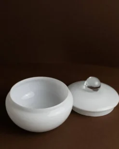 Bonbonnière vintage Murano avec couvercle - blanc et transparent, intemporelle - Italie années 1970 - décoration de table, art du verre, idée cadeau rétro