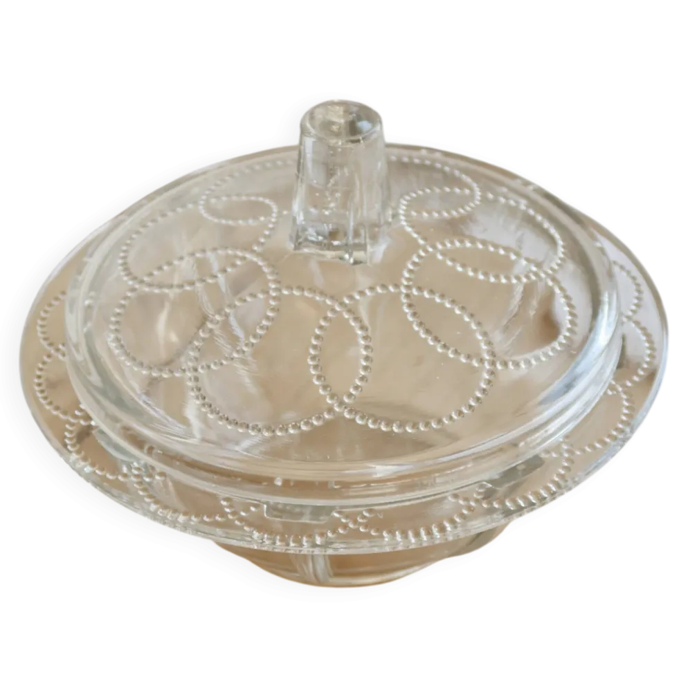 Bonbonnière vintage verre moulé à couvercle – Décor perlé