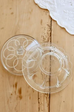 Bonbonnière vintage verre moulé à couvercle – Décor perlé