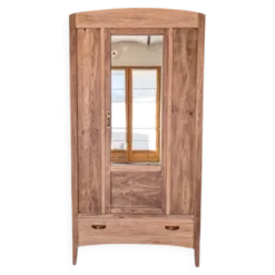 Bonnetière parisienne ancienne avec miroir en bois brut restauré