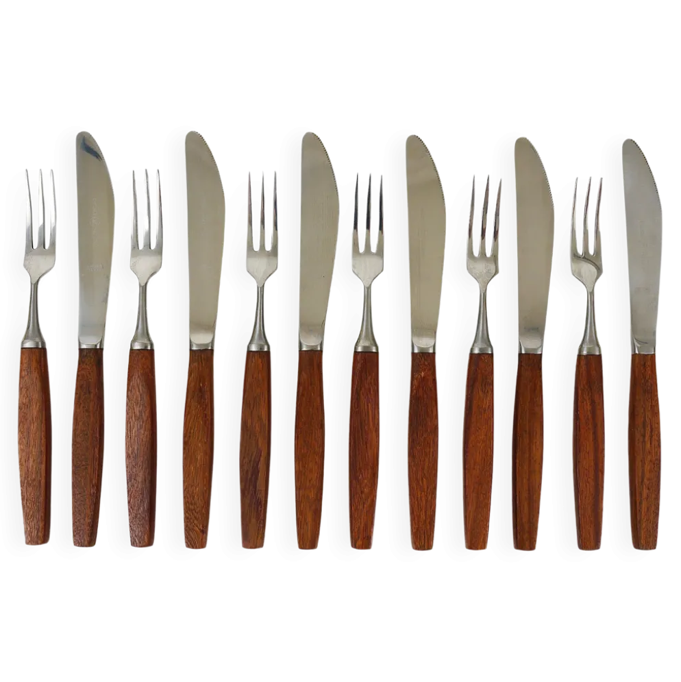 Boîte Amboss Milieu du Siècle 6 Couteaux et 6 Fourchettes, Couverts, Autriche, années 1950