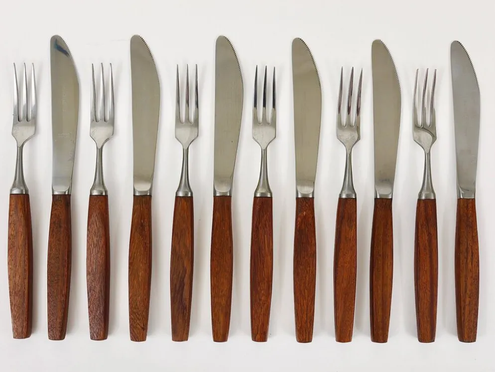 Boîte Amboss Milieu du Siècle 6 Couteaux et 6 Fourchettes, Couverts, Autriche, années 1950
