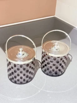 Boîte à biscuits, seau à glace vintage en cristal taillé et métal argenté