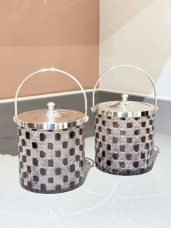 Boîte à biscuits, seau à glace vintage en cristal taillé et métal argenté