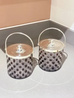 Boîte à biscuits, seau à glace vintage en cristal taillé et métal argenté