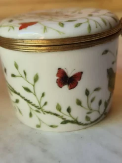 Boîte en porcelaine Raynaud Limoges vintage avec décoration d'oiseaux et de fleurs