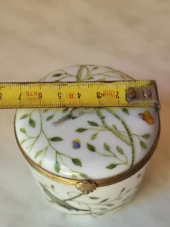 Boîte en porcelaine Raynaud Limoges vintage avec décoration d'oiseaux et de fleurs