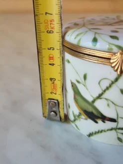 Boîte en porcelaine Raynaud Limoges vintage avec décoration d'oiseaux et de fleurs