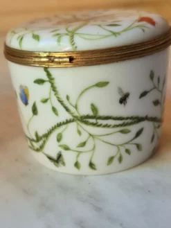 Boîte en porcelaine Raynaud Limoges vintage avec décoration d'oiseaux et de fleurs
