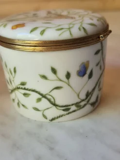 Boîte en porcelaine Raynaud Limoges vintage avec décoration d'oiseaux et de fleurs