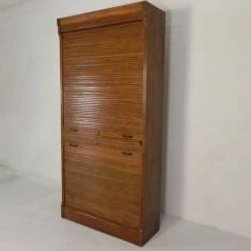 Boîte à rideaux roulants de 229 cm de haut avec deux rideaux l'un au-dessus de l'autre, années 1930