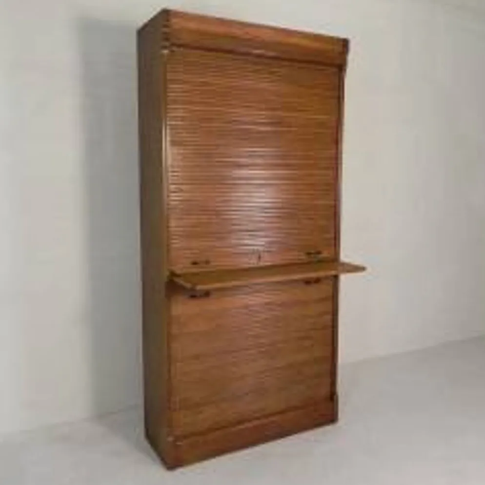 Boîte à rideaux roulants de 229 cm de haut avec deux rideaux l'un au-dessus de l'autre, années 1930