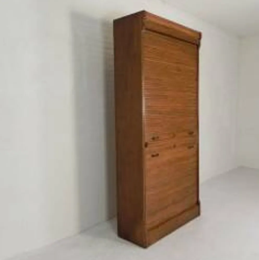 Boîte à rideaux roulants de 229 cm de haut avec deux rideaux l'un au-dessus de l'autre, années 1930
