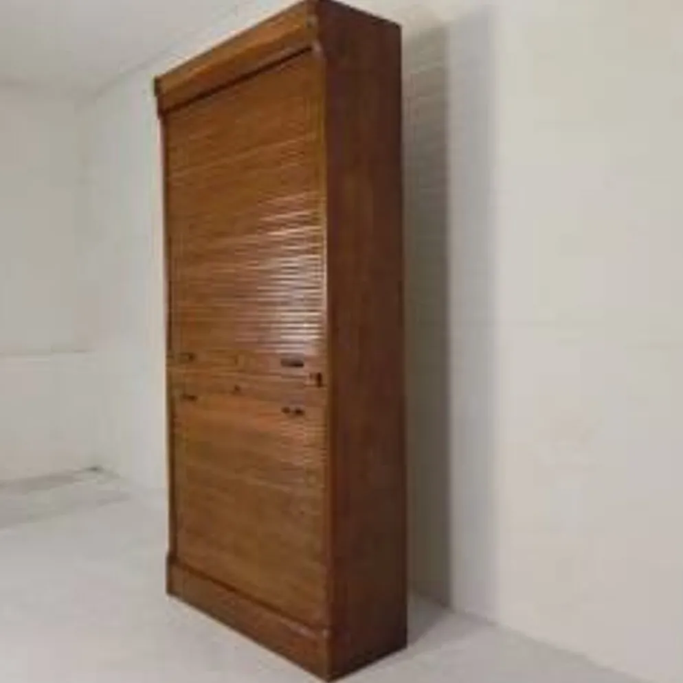 Boîte à rideaux roulants de 229 cm de haut avec deux rideaux l'un au-dessus de l'autre, années 1930