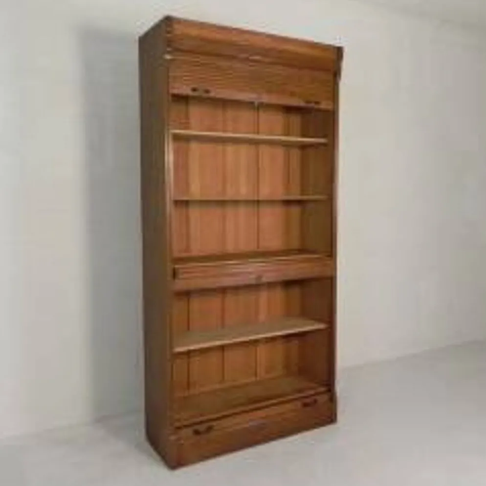 Boîte à rideaux roulants de 229 cm de haut avec deux rideaux l'un au-dessus de l'autre, années 1930