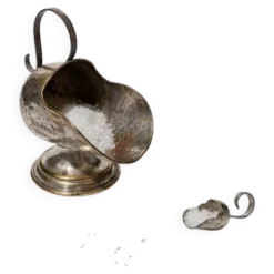 Boîte à sucre en argent plaqué, sculptée à la main, avec cuillère doseuse - Décor de table rétro italien des années 1920