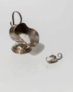 Boîte à sucre en argent plaqué, sculptée à la main, avec cuillère doseuse - Décor de table rétro italien des années 1920
