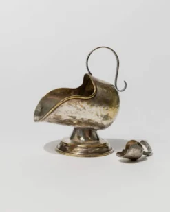 Boîte à sucre en argent plaqué, sculptée à la main, avec cuillère doseuse - Décor de table rétro italien des années 1920