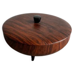 Boîte vintage en métal imitation teck, années 1960