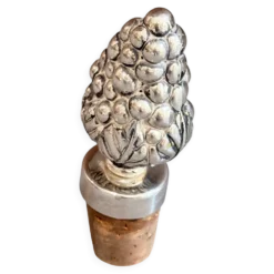 Bouchon de bouteille de vin en argent sterling vintage en forme de pomme de pin, accent de bar de luxe pour la maison.