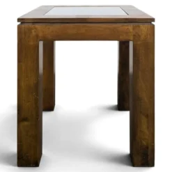 Bout de canapé carré en bois exotique à plateau verre