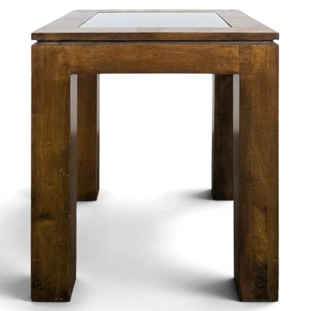 Bout de canapé carré en bois exotique à plateau verre