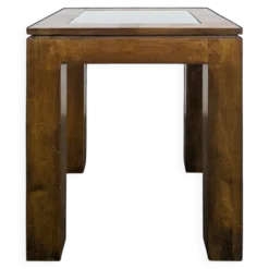 Bout de canapé carré en bois exotique à plateau verre
