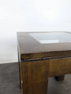 Bout de canapé carré en bois exotique à plateau verre