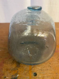 Bouteille ancienne Biot verre soufflé bullé bleu + bouchon vintage