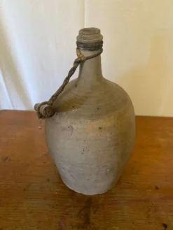 Bouteille Ancienne Grès Beige + Bouchon Bois Grand Volume Vintage