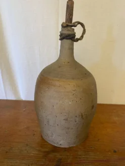 Bouteille Ancienne Grès Beige + Bouchon Bois Grand Volume Vintage
