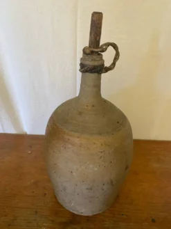 Bouteille Ancienne Grès Beige + Bouchon Bois Grand Volume Vintage