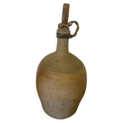 Bouteille Ancienne Grès Beige + Bouchon Bois Grand Volume Vintage