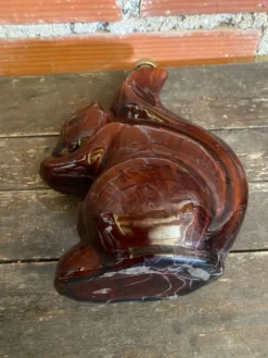 Bouteille Ancienne Grès Émaillée Forme Écureuil Marron + Bouchon Vinta