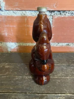Bouteille Ancienne Grès Émaillée Forme Écureuil Marron + Bouchon Vinta