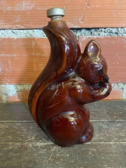 Bouteille Ancienne Grès Émaillée Forme Écureuil Marron + Bouchon Vinta