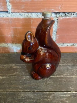 Bouteille Ancienne Grès Émaillée Forme Écureuil Marron + Bouchon Vinta