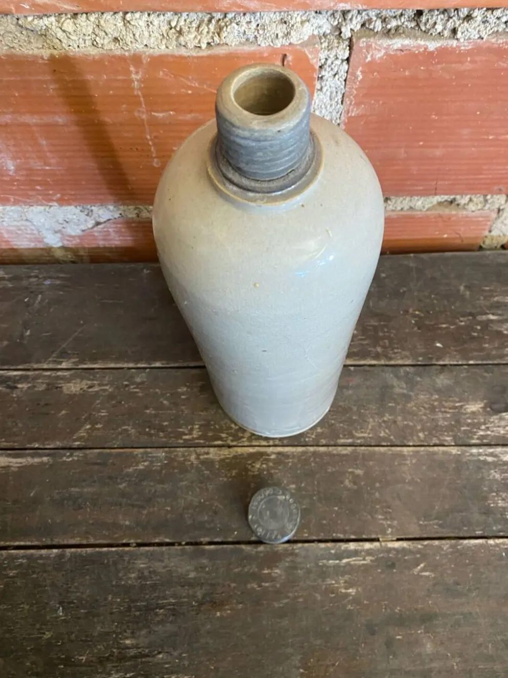 Bouteille ancienne paul langeron grès vernissé gris bouchon metal vint