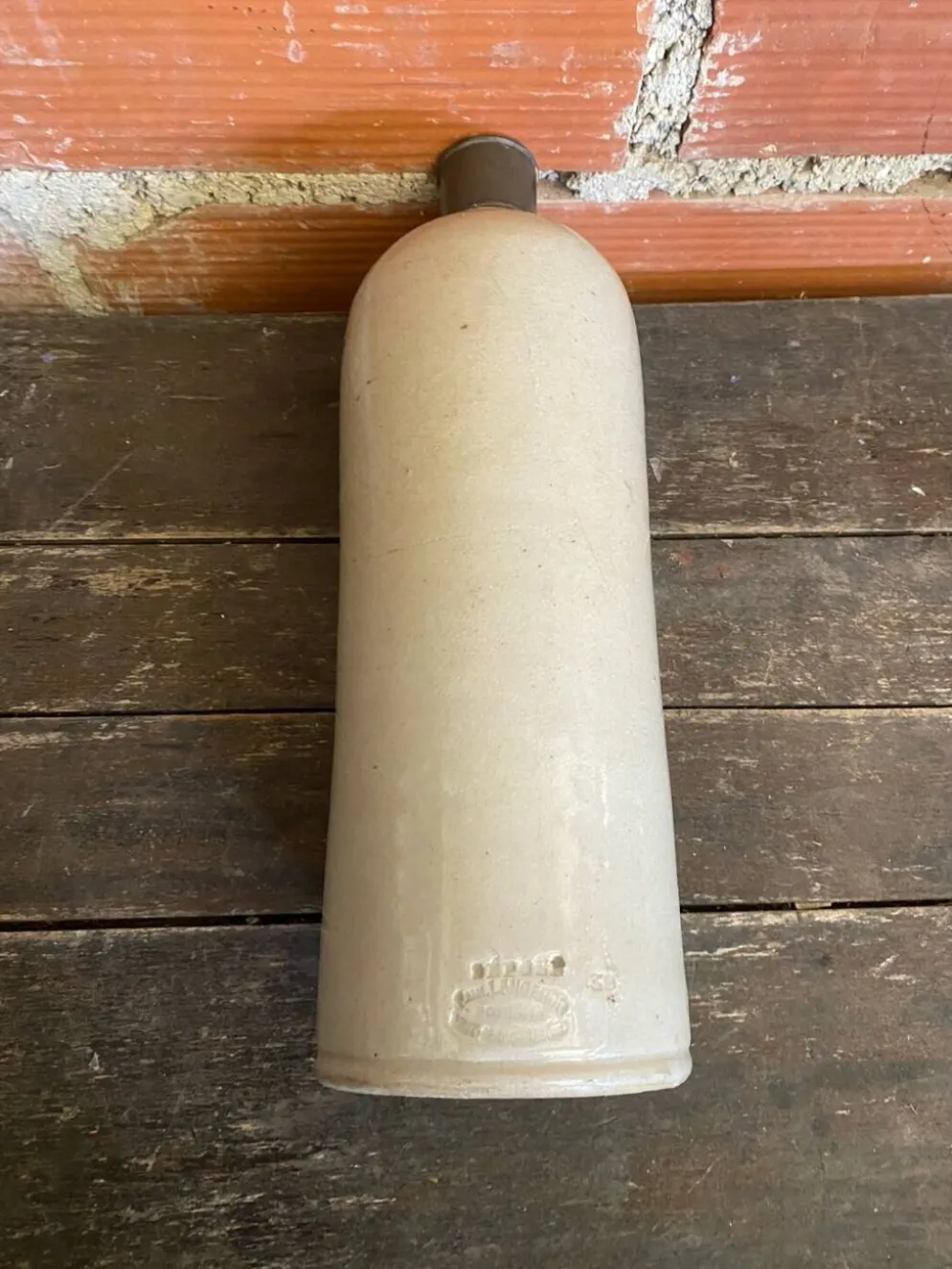 Bouteille ancienne paul langeron grès vernissé gris bouchon metal vint